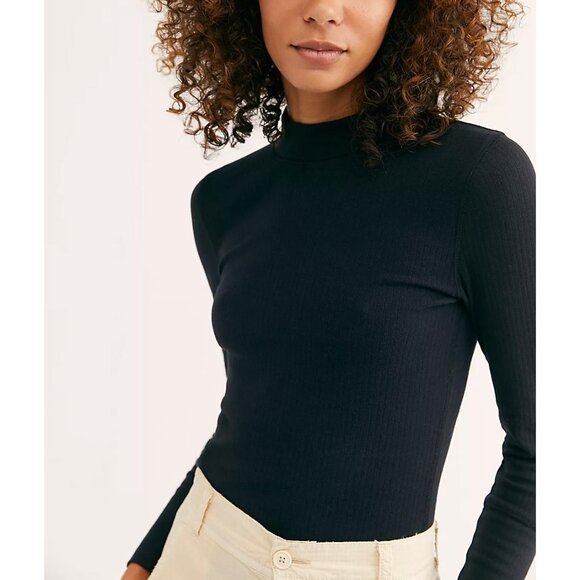 NWT! 💕 Free People Black Long Sleeve Mock Neck - Picture 1 of 9